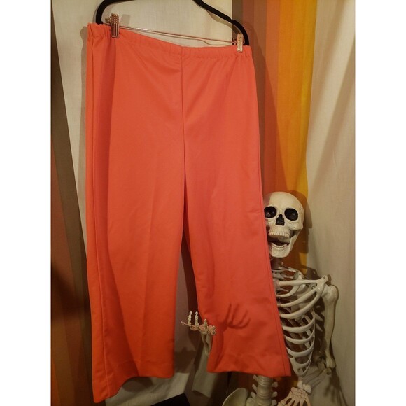 Vintage 1970s Orange Polyester Straight Pressed Pants Plus Size Volup - Picture 1 of 2
